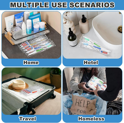 Disposable Toothbrushes with Toothpaste and Floss,30pcs Single Use Individually Wrapped Disposable Travel Toothbrushes and Dental Floss Kit Bulk for Homeless,Airbnb,Dentist,Hotel(5 Colors)