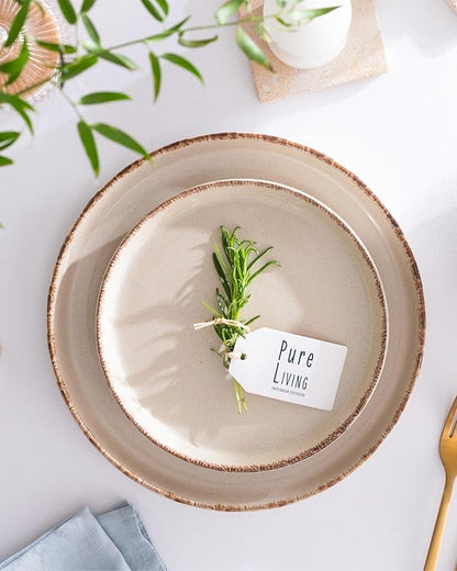 Earthenware dinnerware set 4 persons Rustic 16 pcs - Rustic design dinnerware set, dishwasher safe - Bowl and plate set - Pure Living dinnerware in beige…