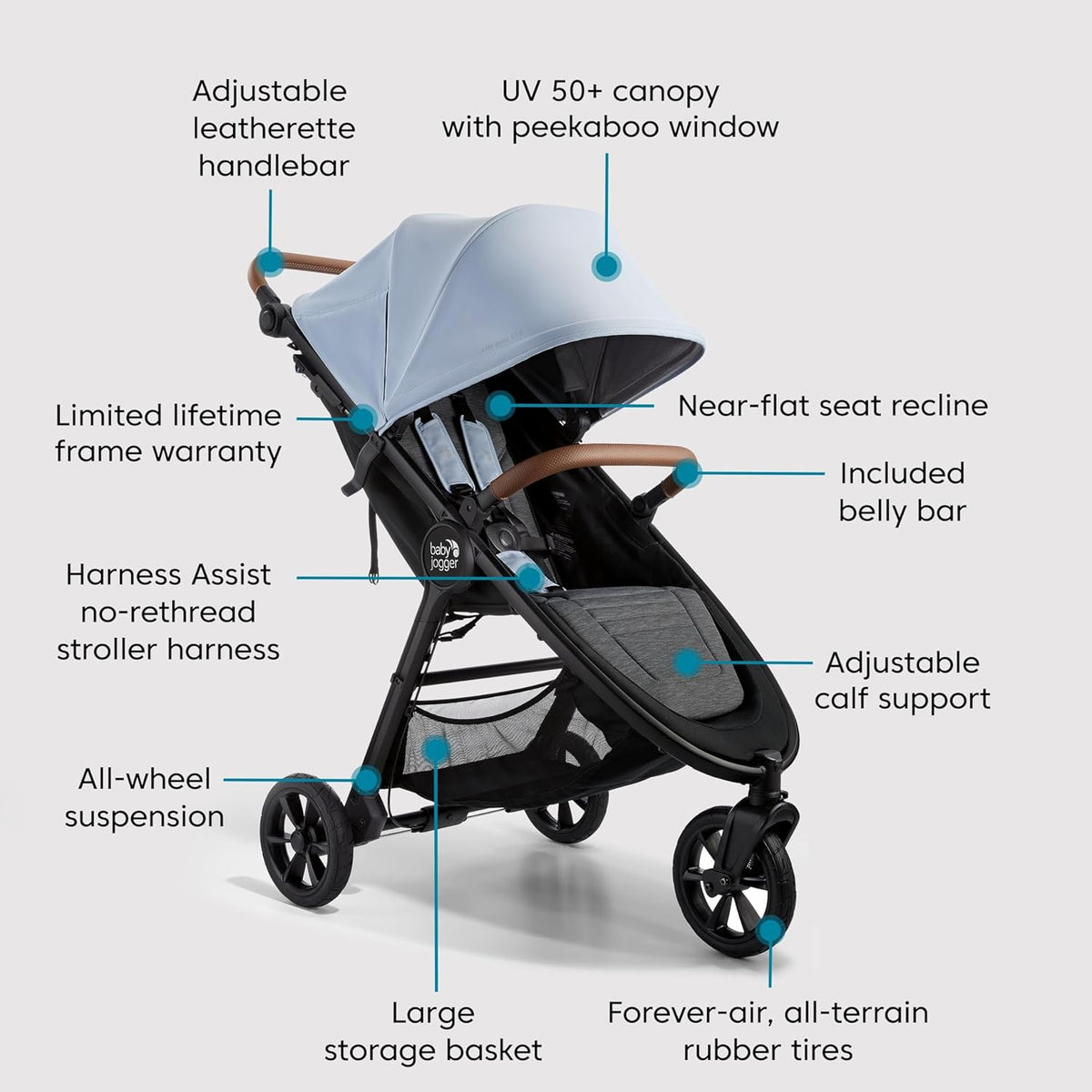 Baby Jogger City Mini GT2 Single Stroller Eco-Friendly Series Slate Fog Four-Way Use with Infant Car Seat Adapters Included