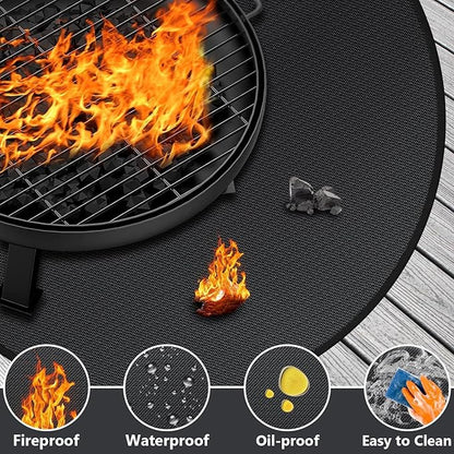48" Round Fire Pit Mat for Solo Stove Bonfire/Under Grill Mat for Outdoor Grill Fireproof Waterproof Oil-Proof, 4 Layers Fireproof Fire Pit BBQ Pad Mat for Solo Stove Deck Patio Protect