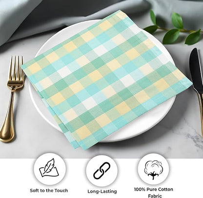 Urban Villa Cotton Dinner Napkins Set of 12 Highly Absorbent Soft Premium Cloth Napkins 20x20 Inches Hotel Quality Reusable & Washable Table Dinner Napkins for Home (Green Sand Buffalo Checks)