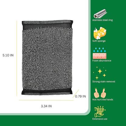 Steel Wool Scrub Sponges Kitchen, Reusable Dish Scrubber Sponge, for Pots, Pans, Gentle and Scratch Free - 6 Pack Black