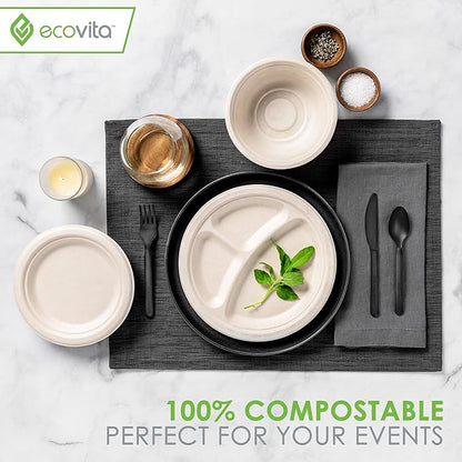Ecovita 100% Compostable Paper Bowls [16 oz.] – 150 Disposable Bowls Eco Friendly Sturdy Tree Free Liquid and Heat Resistant Alternative to Plastic or Paper Bowls