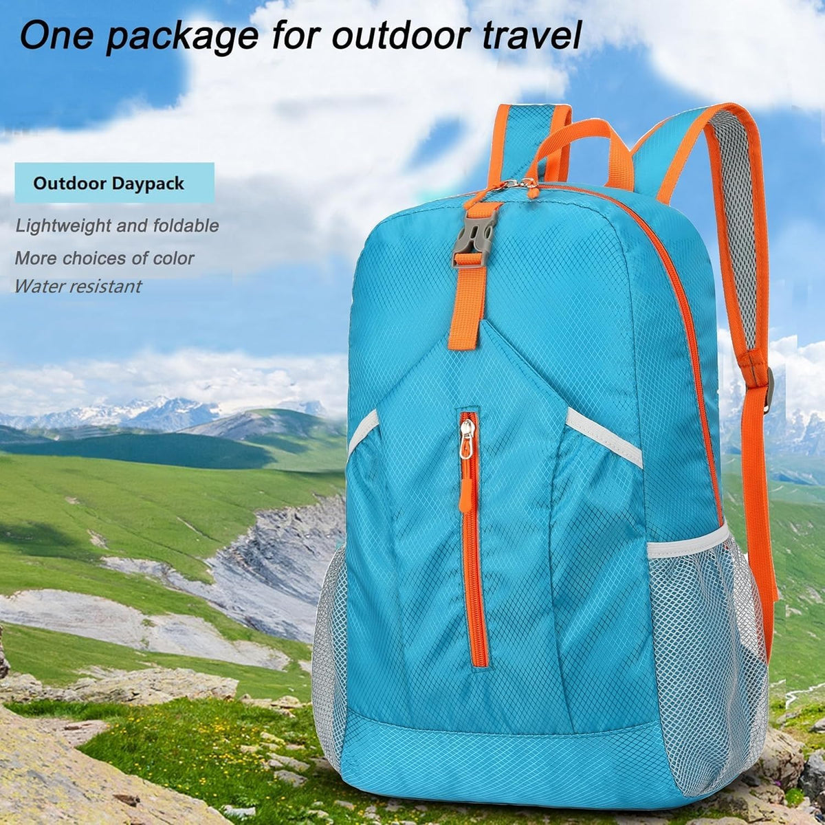25L Hiking Backpack Foldable Sports Daypack Camping Collapsible Bag Water Repellent Lightweight Travel Men Women (Blue)