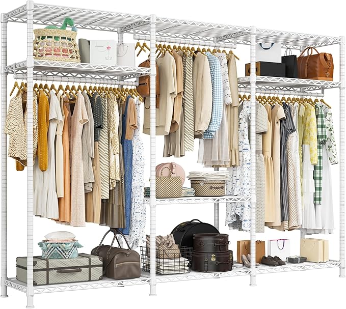 Raybee Clothes Rack Heavy Duty Load 795LBS Adjustable Clothing Racks for Hanging Clothes Garment Rack, 56" W X16 D X 75.5" H White