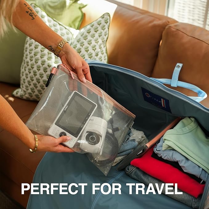 GOBAGS Air Production Multi‑Size Clear Zipper Pouch (4‑Pack) – Cable Organizer & Travel Gear Bag for Electronics, Camera Accessories, Tool Pouch & Small Tech Storage (Pink)