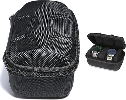 Hard Compact Watch Roll travel case, 2 Slots Portable holder and Organizer with Soft Pillow, keep watch from moving(fit up to 55 mm)