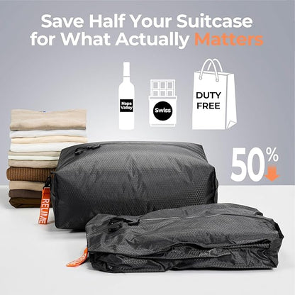 Classic Series Vacuum Bags for Travel Luggage with Wireless Pump, Compression Bags for Carry On Suitcases and Backpack, Vacuum Seal Packing cube for Cloth Packing (2PC + PUMP Gray & Blue)
