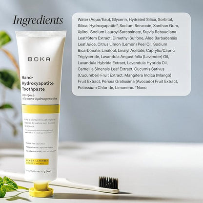 Boka Fluoride Free Toothpaste, Nano Hydroxyapatite Toothpaste, Appropriate for Sensitive Teeth - for Adult, Kids Oral Care - Lemon Lavender Flavor, 4 Fl Oz 1Pk US Manufactured