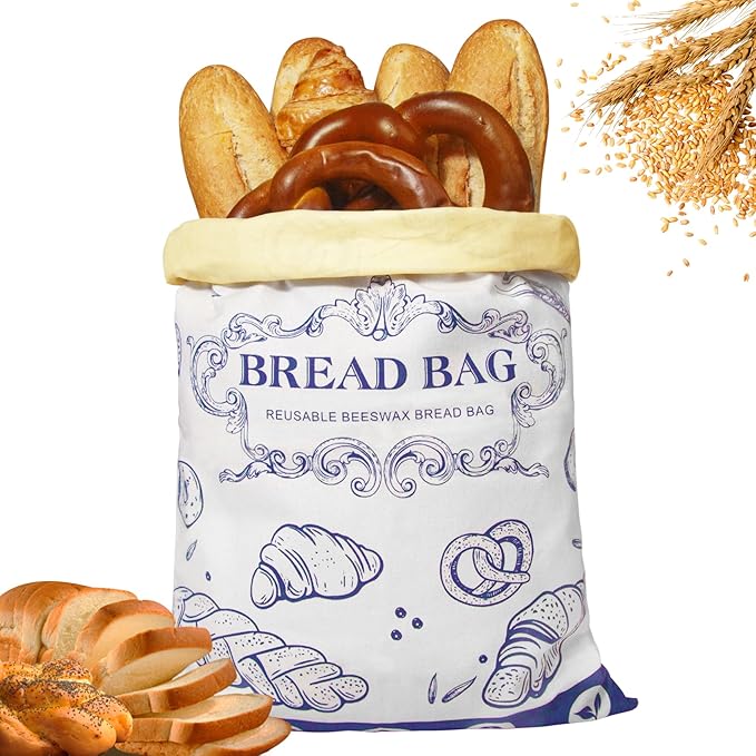Reusable Beeswax Bread Bags with Zipper - Large Capacity Cotton Storage for Homemade, Sourdough & Fresh Bread | Food-Grade Eco-Friendly Storage Solutions
