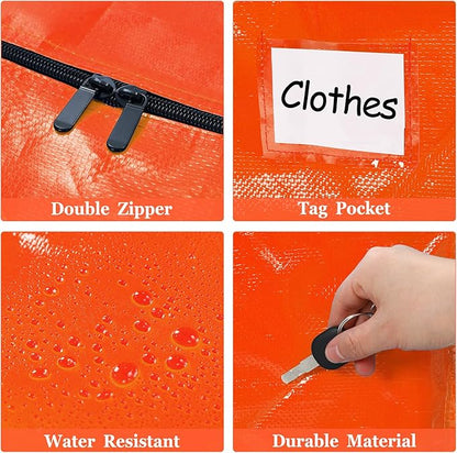 4 Pcs 24 Gallon Large Moving Bags with Zipper and Handles Foldable Storage Duffle Bags Heavy Duty Extra Large Totes for College Dorm Travel Clothes Blankets Bedding Moving (Orange)