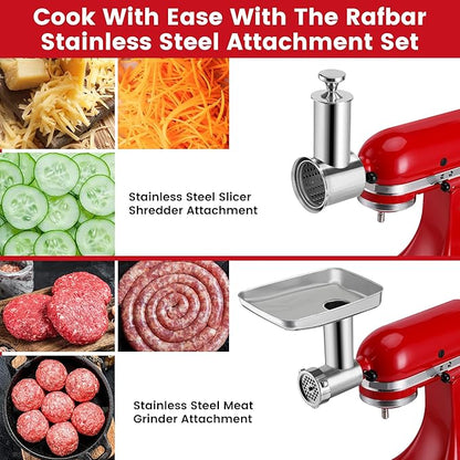 Meat Grinder & Slicer Shredder Attachments for KitchenAid Stand Mixer, All Parts Dishwash Safe, Stainless Steel Cheese Grater Attachments for KitchenAid Mixer Accessories