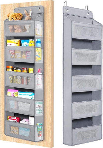 Meolsaek Over the Door Organizer,46lbs Load and Anti-Tilt Design，5 Tier Behind the Door Storage 5 Side Pockets，Perfect for Closet Organizers, Bathroom Storage