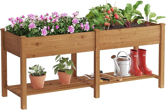 FILWH Raised Garden Bed with Legs Elevated Wooden Planter Box Stand Large