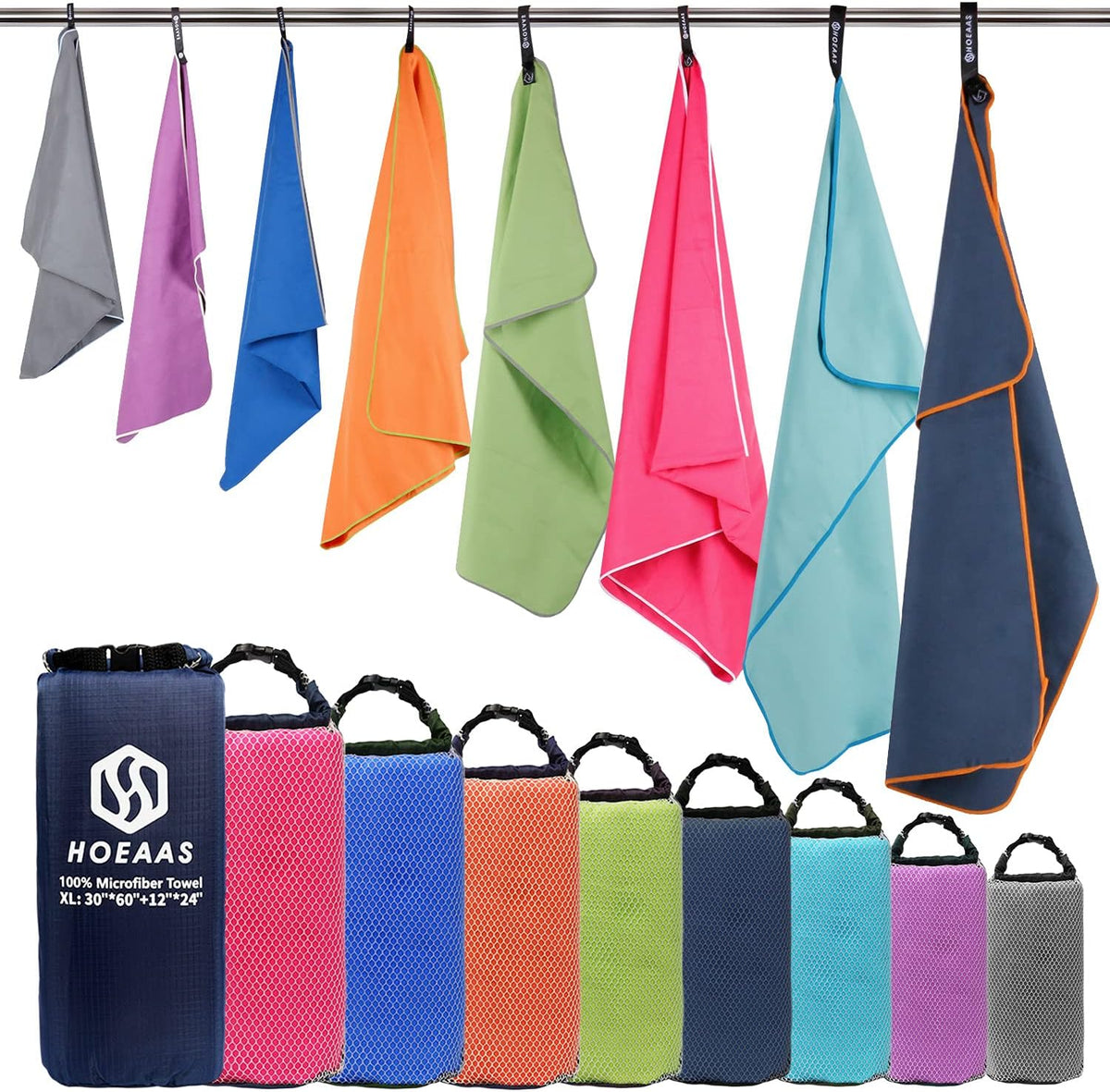 HOEAAS 2 Pack Microfiber Camping Towels, Quick Dry Towel, Super Absorbent Ultra Compact Travel Towel Soft Lightweight Sports Towel for Sweat Fast Drying Towels for Pool,Gym,Hiking,Backpacking,Fitness