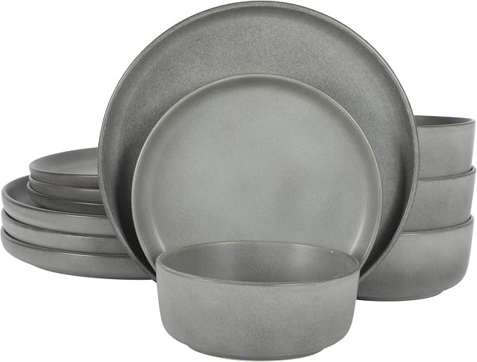 Gibson Elite Pasco 12 Piece Plates and Bowls Reactive Glaze Dishes Stoneware