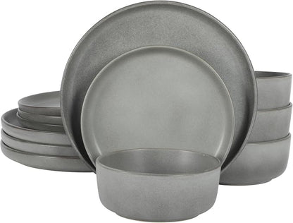 Gibson Elite Pasco 12 Piece Plates and Bowls Reactive Glaze Dishes Stoneware