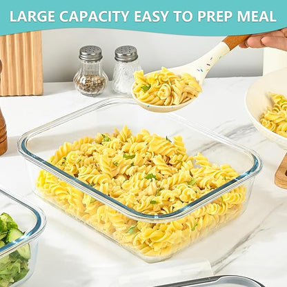2 Pack 78 Oz / 9.8 Cups Large Glass Food Storage Containers with Lids, Meal Prep Containers for Baking, Serving, Glass Storage Container, BPA Free, Leakproof, Freezer, Microwave/Oven Safe