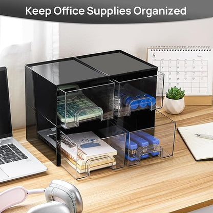 Vtopmart Black Small Stackable Storage Drawers, Cologne Organizer for Men,Plastic Containers for Vanity, Dresser,Office Desk,Bathroom Countertop Organization,Ideal for Room Decor,Gifts for Men