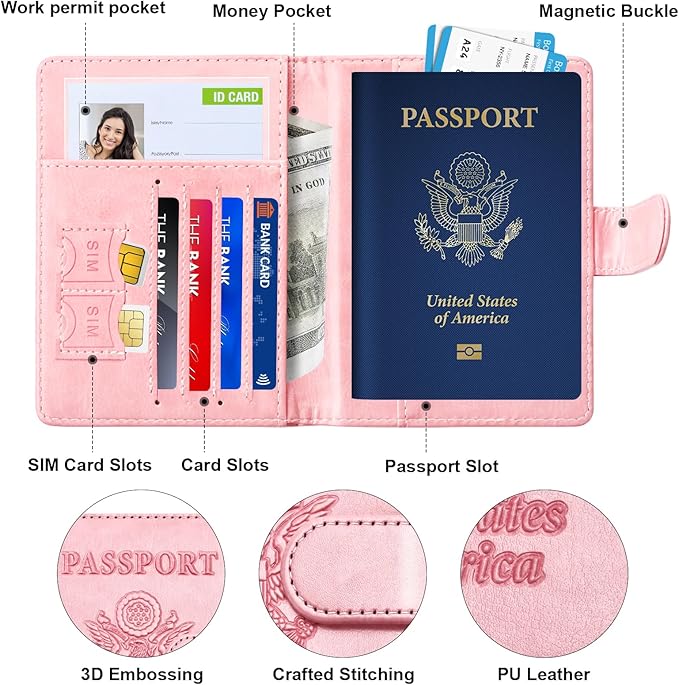 Herain Passport Holder for Travel Cruise Essentials, 2 Pcs Passport Cover Wallet Case Women Men Family, RFID Passports Book Card Holders Travel Accessorie Gifts Must Haves