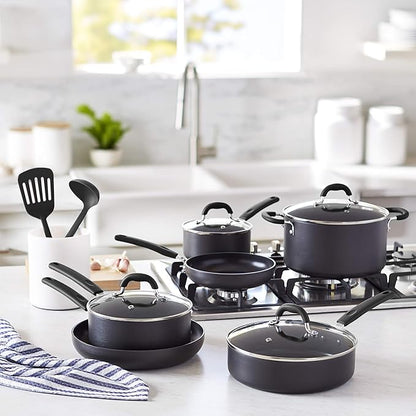Amazon Basics Hard Anodized Non-Stick 12-Piece Cookware Set, Black - Pots, Pans and Utensils