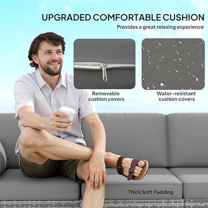 Outsunny Patio Couch PE Wicker Deep Seating Outdoor Sofa