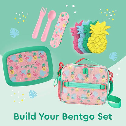 Bentgo Kids Lunch Bag - Durable, Double-Insulated Lunch Bag for Kids 3+; Holds Lunch Box, Water Bottle, & Snacks; Easy-Clean Water-Resistant Fabric & Multiple Zippered Pockets (Tropical)