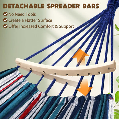 Chihee Cotton Hammock Large Soft Breathable Camping Hammock Holds Up to 660lbs Portable Tree Hammock with Detachable Spreader Bar Pillow 2 Strong Webbings 2 Carabiners Patio Garden Indoor Outdoor