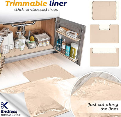 The Original Under Sink Mat - Adjustable Silicone mat, Waterproof Under The Sink Bathroom Vanity Mat, Under sink mats for kitchen waterproof - 28" x 19" or smaller