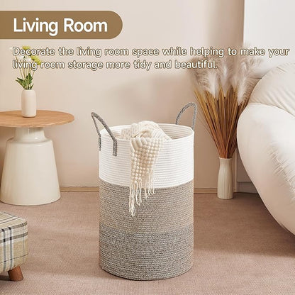 CLHMILY&Z 80L Laundry Basket Round Storage Rope Basket - 16.5x22.5 Inches - Laundry Hamper in Bedreoom and Mutil Storage Bin for Blankets, Toys, and Nursery Essentials