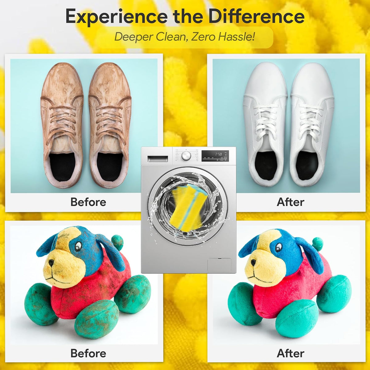 Shoe Washing Machine Bag - 2Pcs Shoe Washing bag,360° Deep cleaning Durable sneaker washing machine bag, Fits All Shoe Types & Sizes,Yellow,14.8 x 7.4inches