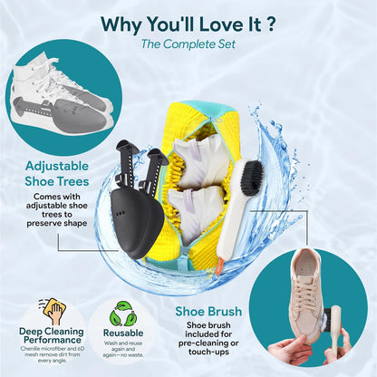 Shoe Washing Machine Bag - 2Pcs Shoe Washing bag,360° Deep cleaning Durable sneaker washing machine bag, Fits All Shoe Types & Sizes,Yellow,14.8 x 7.4inches