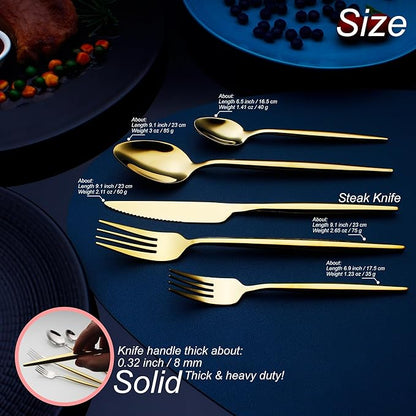 20 Piece Luxury Silverware Set for 4 Gold Mirror-Polished 18/10 Stainless Steel Heavy Flatware Set Modern Cutlery Set Knife/Fork/Spoon with Gifts for Home & Restaurant