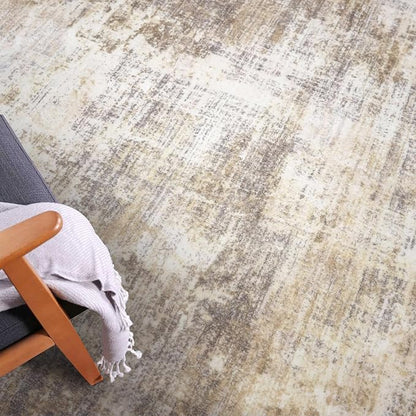 IOHOUZE Abstract Area Rugs 9x12 Ft Washable Large Rugs for Living Room, Non Slip Dining Room Rug, Printed Faux Wool Rugs for Bedroom, Floor Carpet for Office Nursery Playroom, Beige Brown