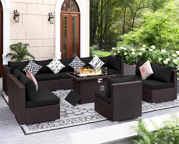 NICESOUL 11 Piece L-Shaped Outdoor Patio Furniture Set
