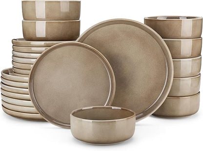vancasso PLAYA Plates and Bowls Sets, 24 Pieces Dark Brown Dinnerware Sets