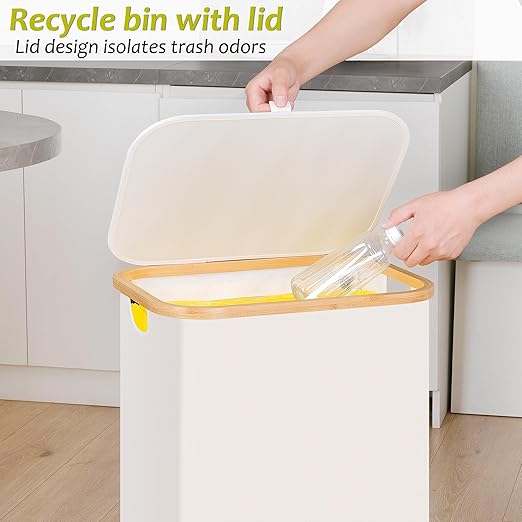 efluky Recycle Bin Holder 100L, 26 Gallon Trash Can with Lid, Garbage Bag Holder for Yellow Bags, Easy Removal, (Inner Bag Not Included) -Beige