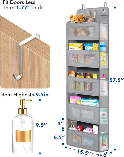 Meolsaek Over the Door Organizer,46lbs Load and Anti-Tilt Design，5 Tier Behind the Door Storage 5 Side Pockets，Perfect for Closet Organizers, Bathroom Storage