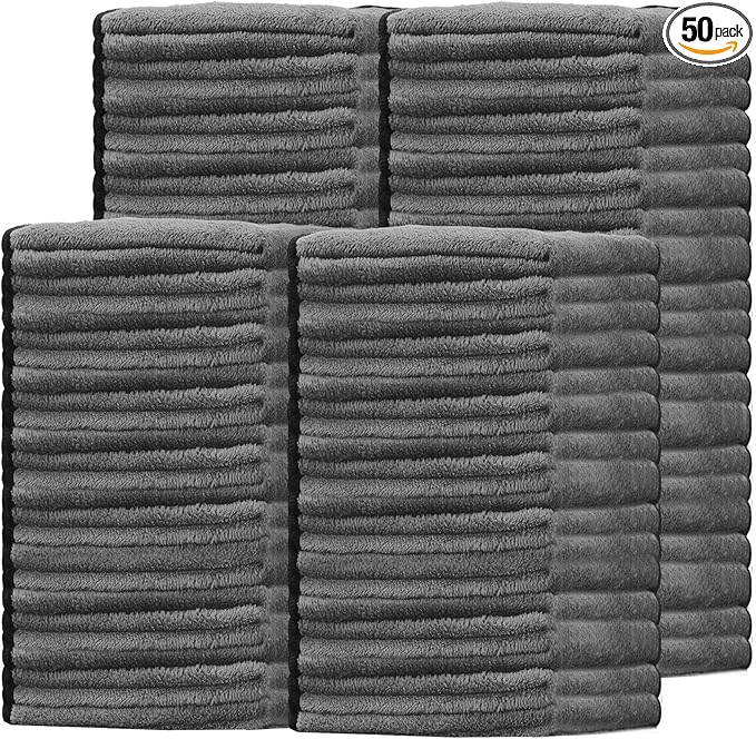 Tallew 50 Pcs Microfiber Towels 16 Inch x 16 Inch Microfiber Cloth Car Drying Towels for Cars Washing Polishing Office Windows Cleaning Household Supplies (Gray)