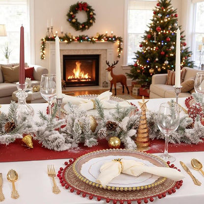 WDF 30Guest Gold Plastic Plates - High-end Baroque Design - 10.25&7.5in Wedding White and Gold Plates Disposable for Christmas Parties/Wedding