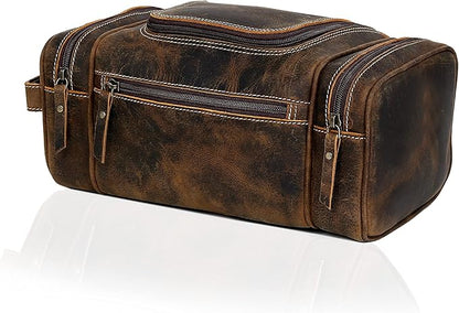 VC VINTAGE COUTURE Leather Toiletry Bag for Men Extra Large Leather Men's Toiletry Bag for Traveling Real Leather Dopp Kit for Men Leather Shaving Bag for Travel
