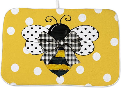 Yellow Bee Dish Drying Mat for Kitchen Counter 18x24 Inch Polka Dots Dish