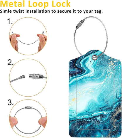 2 Pack Abstract Marble Luggage Tag for Suitcases Modern Art PU Leather Bag Travel Suitcase ID Identifier Baggage Tags for Women Men Travel