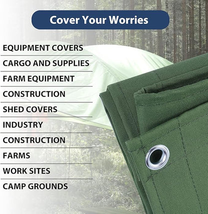 10’x12’ Canvas Tarps Heavy Duty Waterproof Tarpaulins with Aluminum Grommets,UV Resistant, 22Mil Multipurpose Drop Cloth, 14oz Durable Cover Sheet for Outdoor and Indoor Use with Ropes.
