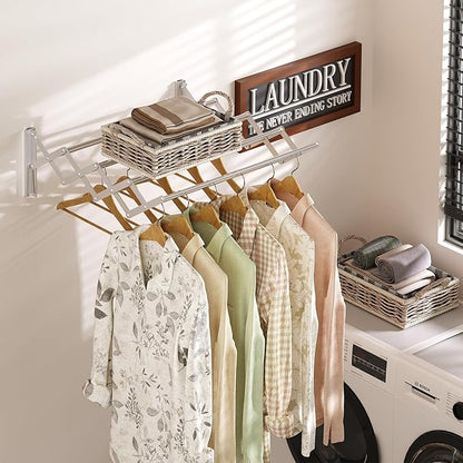 X-cosrack Wall Mounted Clothes Drying Rack, Wide Large Rustproof Retractable Laundry Drying Rack, 8 Bar Space-Saving Aluminium Alloys Clothing Hanger Drying Racks forLaundry