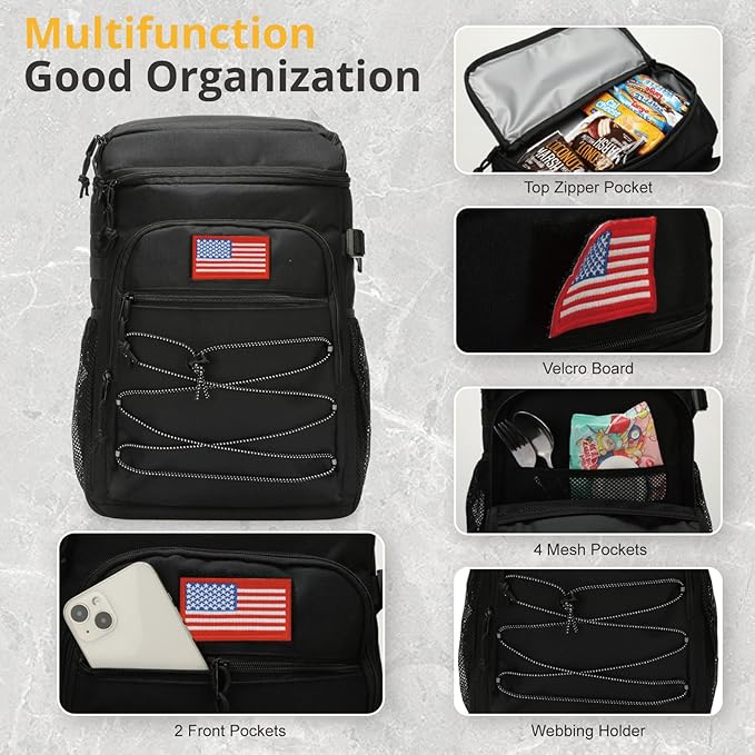 Tactical Backpack Cooler, 25L Cooler Backpack Insulated Leak-Proof, Heavy Duty Large Lunch Backpack, Waterproof Ice Chest Backpack for Men Women Adults Work Daytrip Camping Beach Hiking Accessories