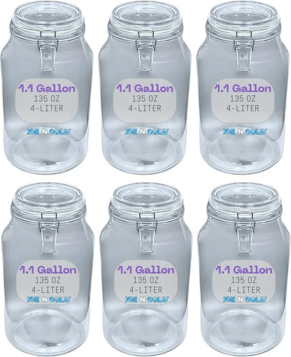 Airtight Glass Storage Jars with Clamp Lid - Food Storage Containers with Rubber Gasket Seal – Pantry & Kitchen Canisters for Dry Goods, Coffee, Sugar, Pasta -135oz | 4L | 1 GAL (6pk)