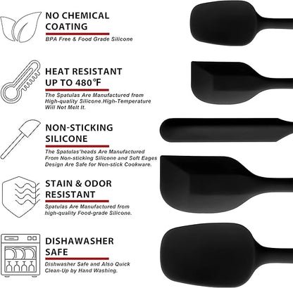 Anaeat Silicone Spatula Set of 5 - Seamless One-Pieces Design, Non-Stick Rubber Spatulas Kitchen Scraper Flexible for Easy Baking, Cooking, Scraping & Mixing, Heat Resistant & Dishwasher Safe