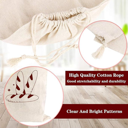 Augshy 4 Packs Linen Bread Bags for Homemade Bread, Unbleached, Reusable Bread Storage Bakery & Baguette
