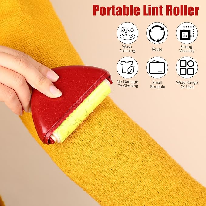 Good Life Lint Roller, Reusable Mini Lint Roller Pet Hair Remover, Portable Lint Roller, Washable Lint Roller, Portable Lint Remover for Clothes, Furniture, Dog & Cat Hair (4 Set)